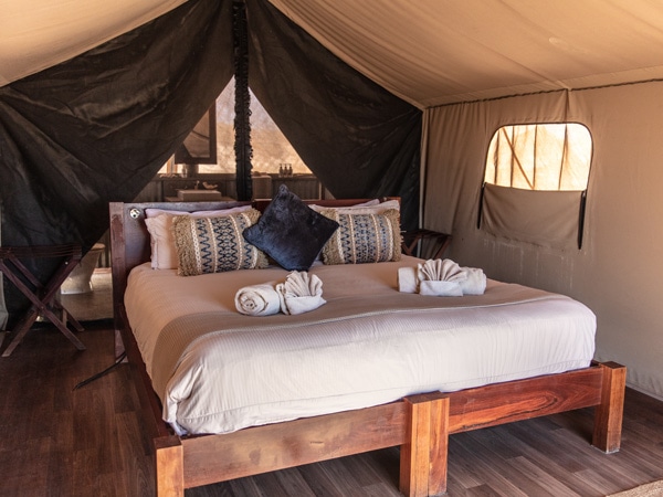 the tent interior with bed at Sal Salis Ningaloo Reef