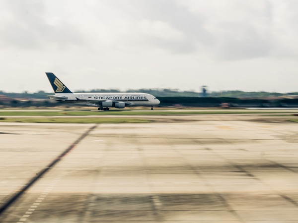 the Singapore Airlines plane on the ground