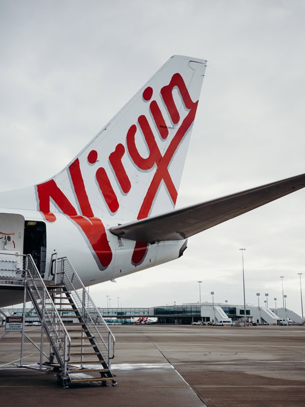 the tail of the Virgin Australia plane