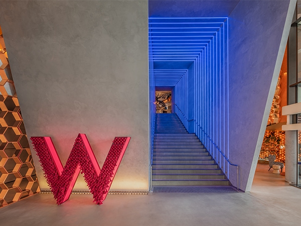 A giant W in the foyer of the W Sydney Hotel