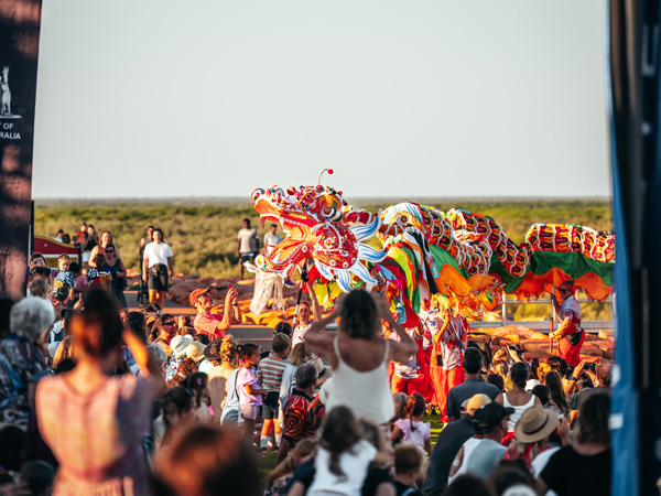 a Chinese dragon dance at the Shinju Matsuri Festival in Broome