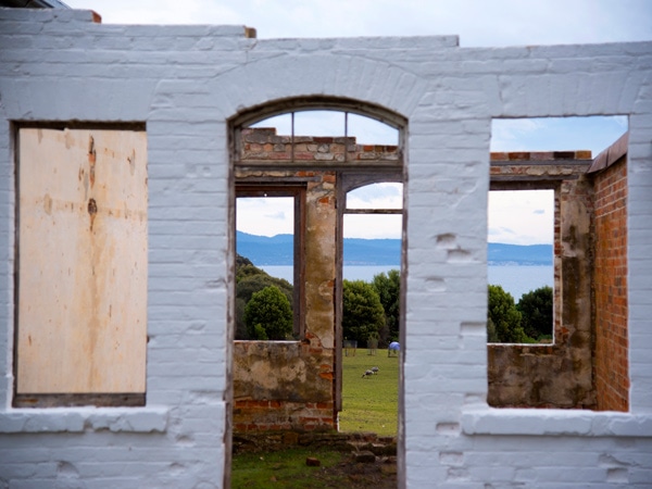 historical structure ruins at Darlington Bay, Maria Island
