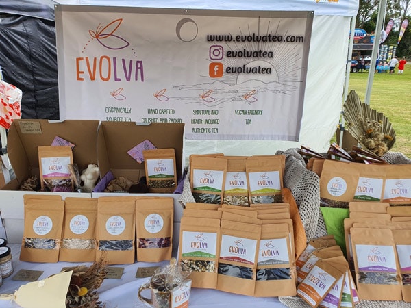 evolva tea products on display at Glenbrook Rotary Markets