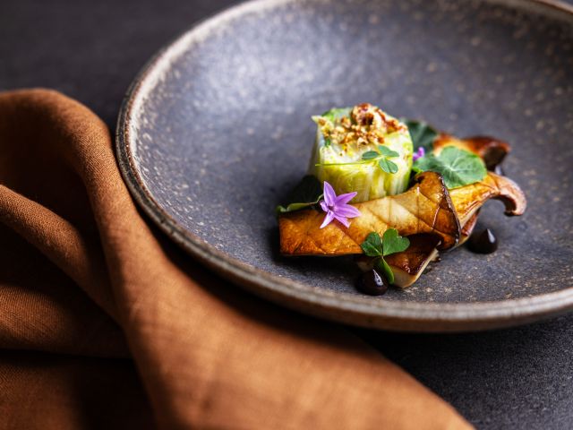 a king brown mushroom dish at Restaurant Botanica, Hunter Valley