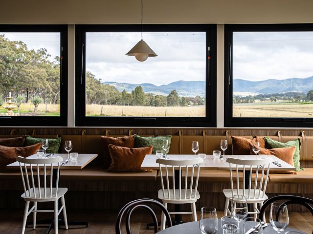 the dining room with vineyard views at Harkham Wine Bar, Hunter Valley