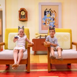 Kids in Bluey's living room at the all new Bluey's World in Brisbane