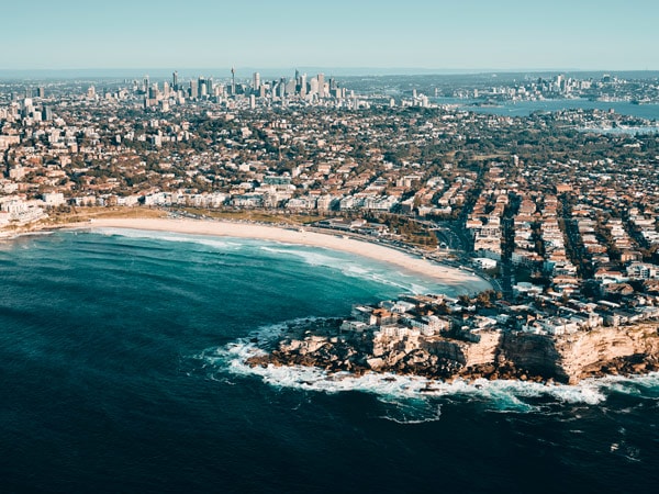 an aerial view of the scenic Bondi coastline