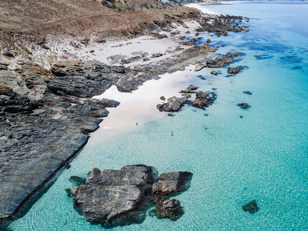 Aerial shot of Carrickalinga Beach in South Australia