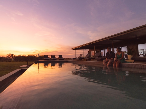 sunset views from the pool at Finniss River Lodge, NT