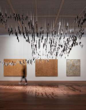 Woman at an exhibition inside the Art Gallery of NSW in Sydney