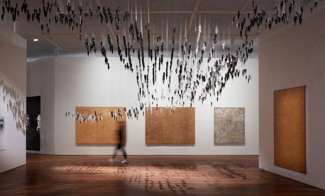 Woman at an exhibition inside the Art Gallery of NSW in Sydney