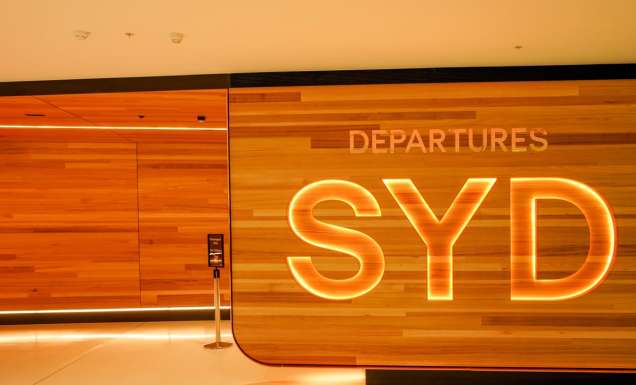 Sydney Airport international terminal departure sign
