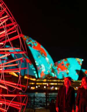 Friends explore Dandelion, Vivid Sydney 2023.