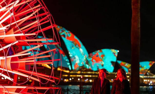Friends explore Dandelion, Vivid Sydney 2023.