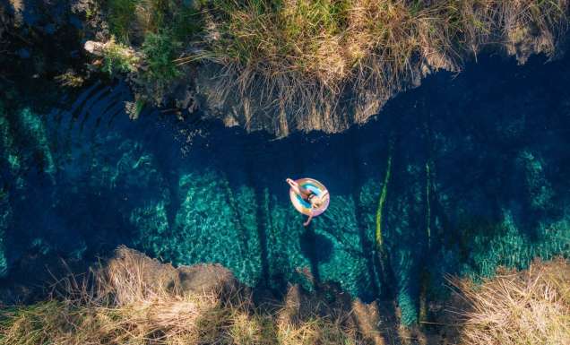 floating over Bitter Springs, Elsey National Park, NT
