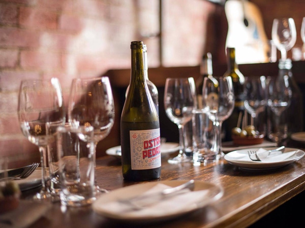 empty wine glasses on the table at Las Tapas, St Kilda