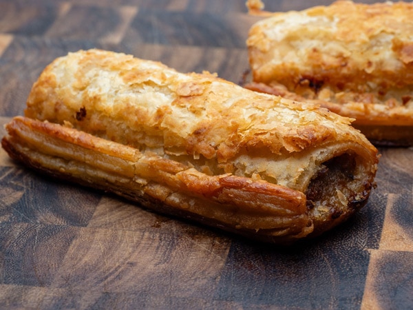 a close-up shot of sausage rolls
