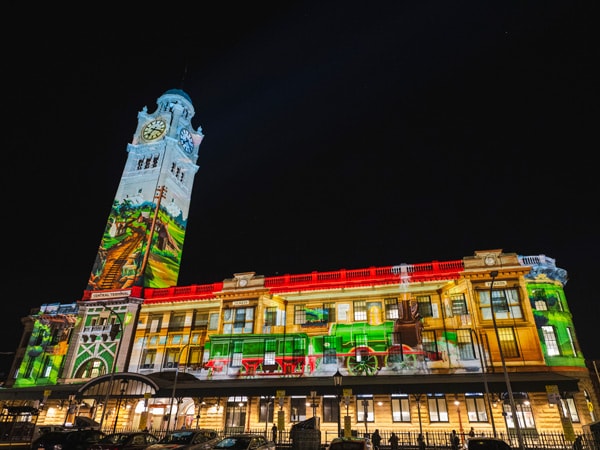 Eco, Vivid Sydney 2023 at the clock tower, Central Station