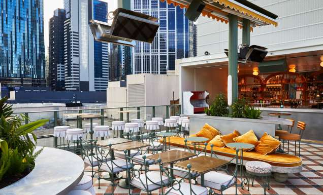 an al fresco drinking spot at HER Rooftop, Melbourne