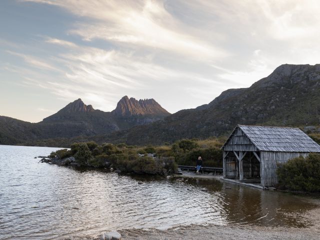 A woman at Dove Lake at Cradle Mountain