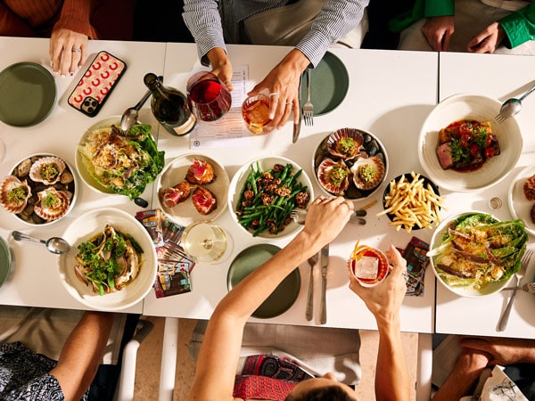 a table-top view of food at Bar Lune