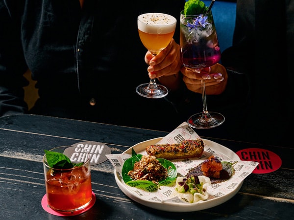 enjoying food and drinks at Chin Chin