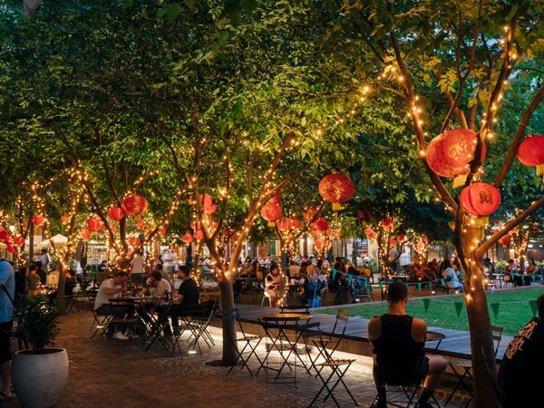 the Darling Square twinkling with lights during the Chinese New Year