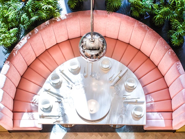 a top view of the pink dining lounge at Donna Chang, Brisbane