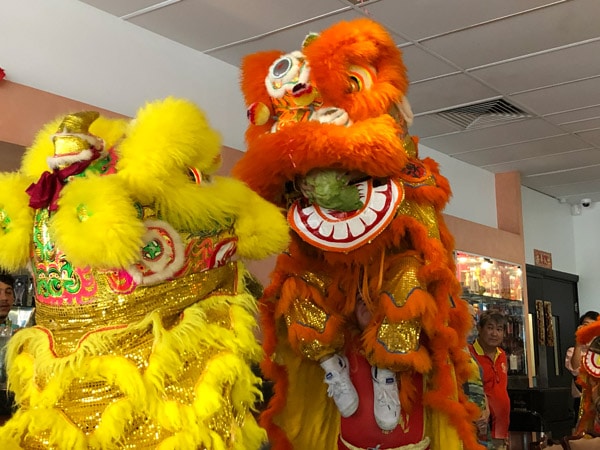 a dragon dance at Golden Boat Seafood Restaurant