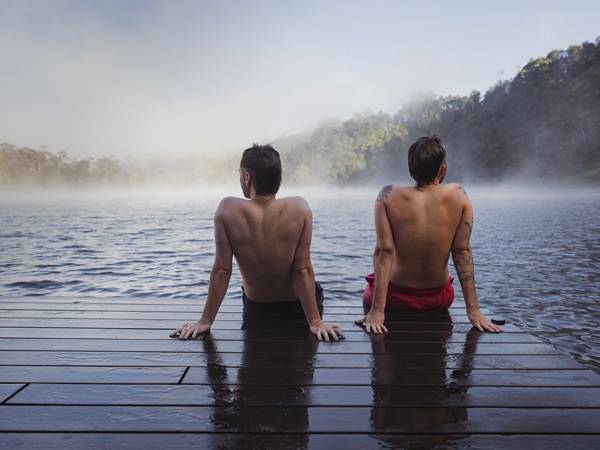 two people relaxing in Floating Sauna