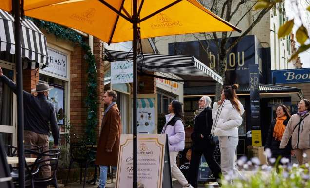 People shopping in the main street of Leura