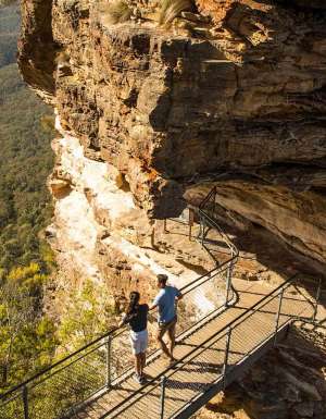 Couple at Honeymoon Bridge on the Three Sisters Walk Blue Mountains