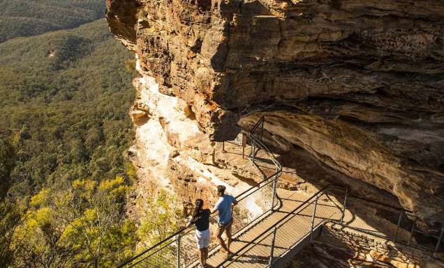 Couple at Honeymoon Bridge on the Three Sisters Walk Blue Mountains