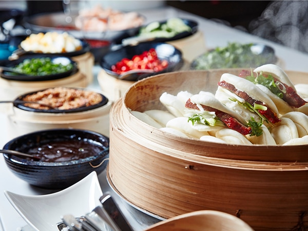The abundant buffet at Harvest Buffet at The Star Casino includes bao and prawns, oysters and salads.
