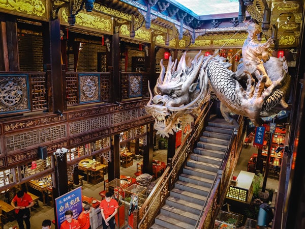 a giant dragon inside Panda Hot Pot