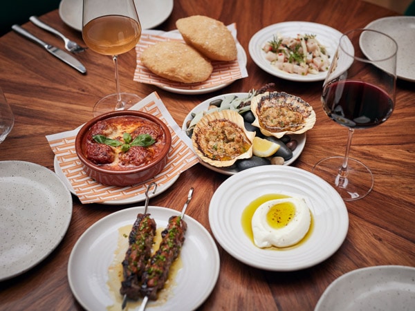 a table-top view of food at Peppina, Hobart