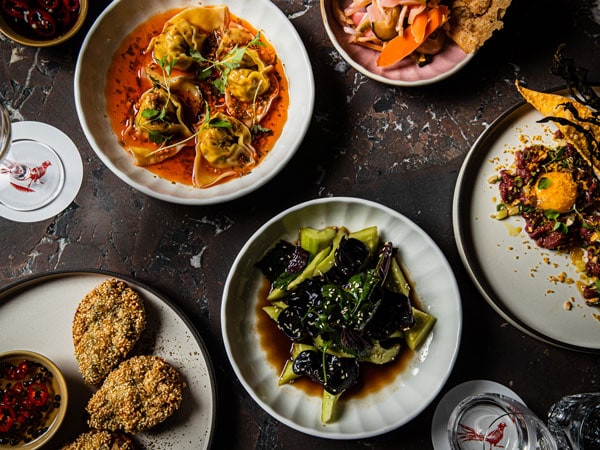 a table-top view of fodd at Redbird Chinese, Sydney