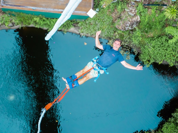 bungy jumping into the lagoon at Skypark Cairns