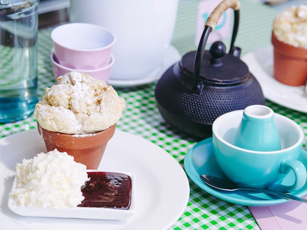 pastries and teapot at The Wayzgoose Diner