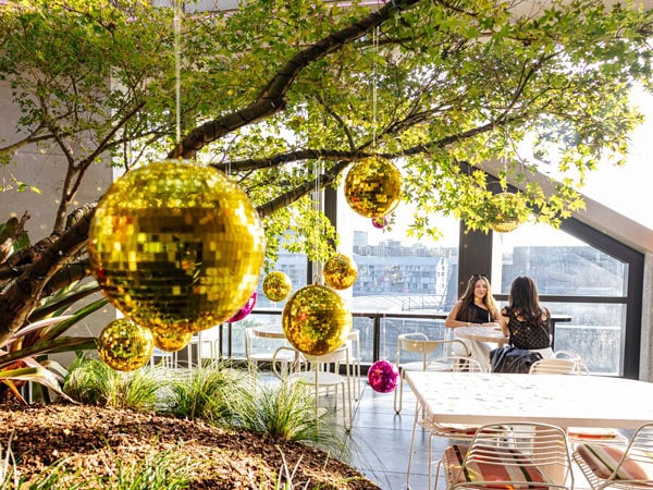 dining at Untied rooftop bar