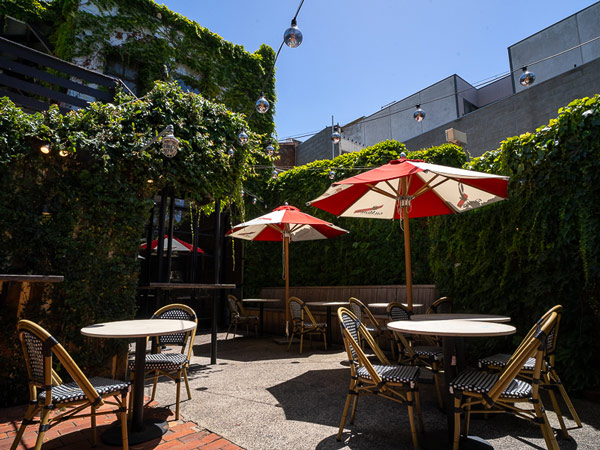 the al fresco dining space at Post Office Club Hotel, St Kilda restaurants