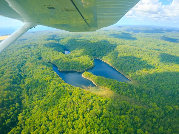 scenic flight over Butterfly Lake on K'gari Fraser Coast