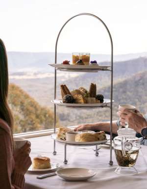 Couple enjoying the views at Hydro Majestic Wintergarden High Tea
