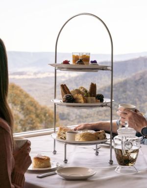 Couple enjoying the views at Hydro Majestic Wintergarden High Tea