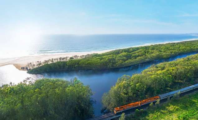 an aerial view of the Great Southern train passing through Coffs Harbour