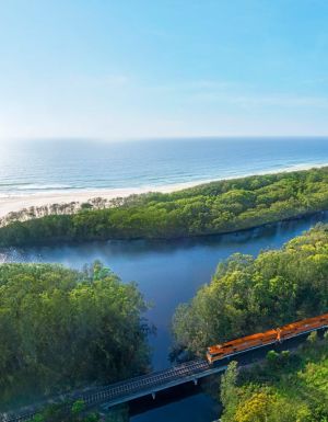 an aerial view of the Great Southern train passing through Coffs Harbour