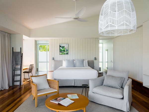 a whitewashed suite at Lizard Island Resort