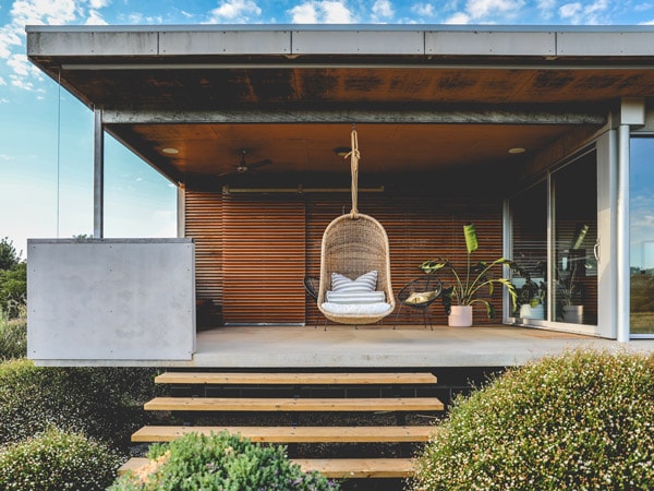 an outdoor deck with a hammock at Lost & Found, Barham, NSW