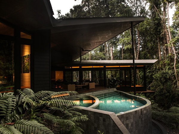 an infinity pool outside The Daintree Pavilion at Silky Oaks Lodge