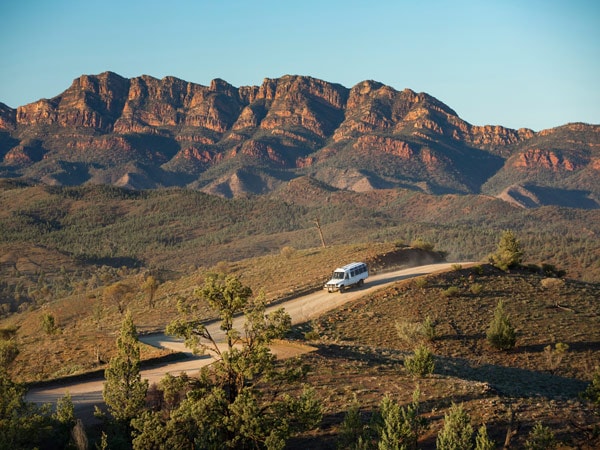 a 4wd driving along Wilpena Pound